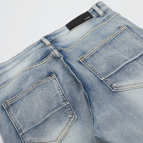 Amiri Blue Letter Full Print Patch Ripped Jeans - Picture 11 of 14